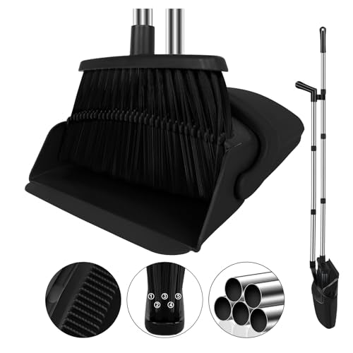Broom and Dustpan Set, Household Broom with Dustpan Combo Set, 51" Long Handle, Dust Pan Set for Kitchen Office Lobby Floor - color: Black, size: Normal