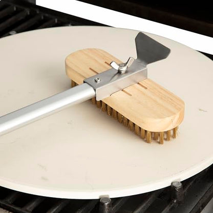 Cuisinart 24” Pizza Stone Cleaning Brush with Rotating Head and Brass Bristles for Easy Cleaning, Lightweight and Durable Long Handle Brush and Scraper for Stubborn Spots, Pizza Oven Accessory