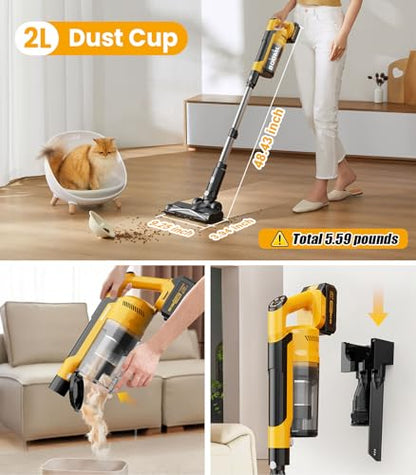 qimedo 8000mAh Cordless Vacuum Cleaner with 2 Batteries V2, 700W Powerful Suction, 90 Inch Extension Tube & 2L Dust Cup, 7 in 1 Stick Vacuum for Home, Hardwood Floor, Pet Hair