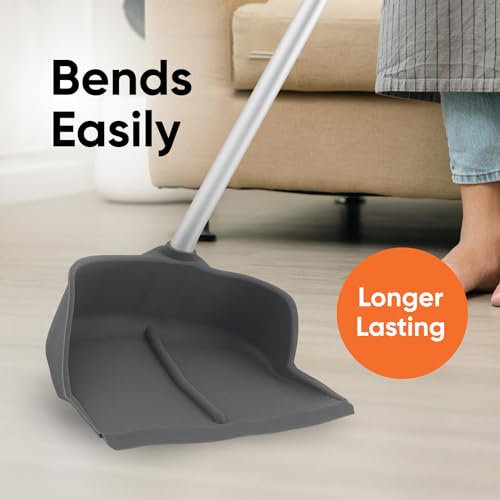 Silicone Dust Pan with Handle Lobby Dustpan with Long Handle Stand Up Dustpan, 35" Aluminum Long Handle, by Superio - style: Dustpan
