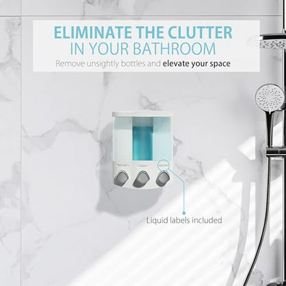 Better Living Products, White 76354 Euro Series TRIO 3-Chamber Soap and Shower Dispenser - size: 3-Chamber
