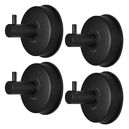 YOHOM Suction Cup Hooks Shower Towel Holder Stainless Steel Vacuum Bathroom Shower Hook Suction Towel Rack Kitchen Organizer for Bathrobe Loofah Matte Black 4Pcs - color: 4 Matte Black
