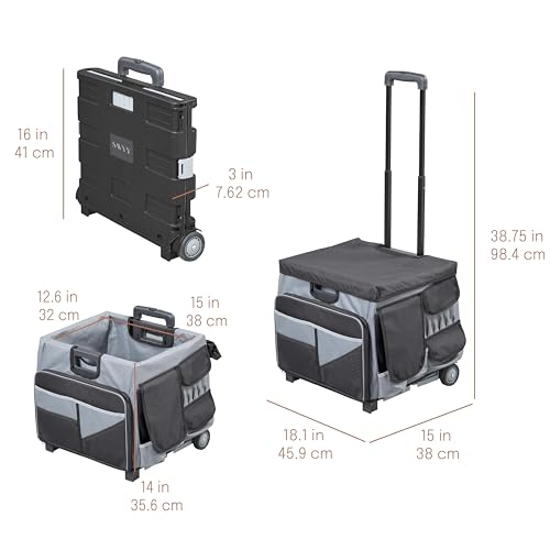 Mobile Folding Utility Cart with Canvas Storage Organizer Bag, Rolling Cart, Black/Grey - color: Black/Grey