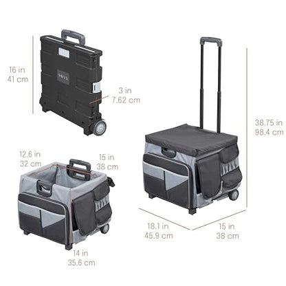 Mobile Folding Utility Cart with Canvas Storage Organizer Bag, Rolling Cart, Black/Grey - color: Black/Grey