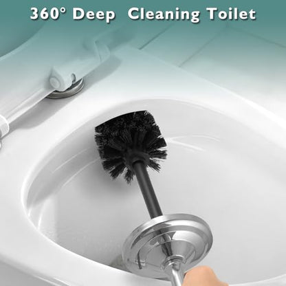 Chrome Toilet Brush and Holder Set, Stainless Steel Toilet Brush for Bathroom,Heavy Duty Toilet Bowl Brush and Holder,Deep Cleaning Modern Toilet Cleaner Brush -Space Saving, Covered Brush - color: Chrome