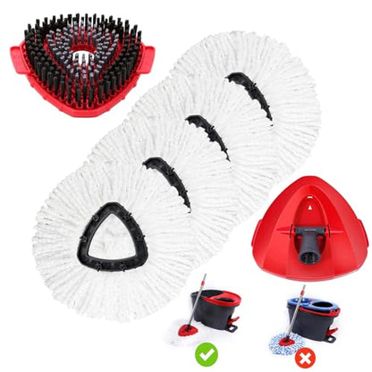 4 Pack Microfiber Mop Replacement Heads Compatible with Ocedar EasyWring 1-Tank System - Includes 1 Mop Scrub Brush Head, 1 Mop Base, Easy Cleaning Mop Head Refills (White) - color: 4 White Mop Heads+1 Gray Brush +1 Base, size: For 1-Tank