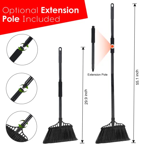 Tiumso 3-Pack Heavy Duty Broom, Commercial Broom with 55" Long Handle Outdoor Indoor, Industrial Brooms for Sweeping Garage Concrete Courtyard Patio Home Kitchen Office - All Black - color: Total Black