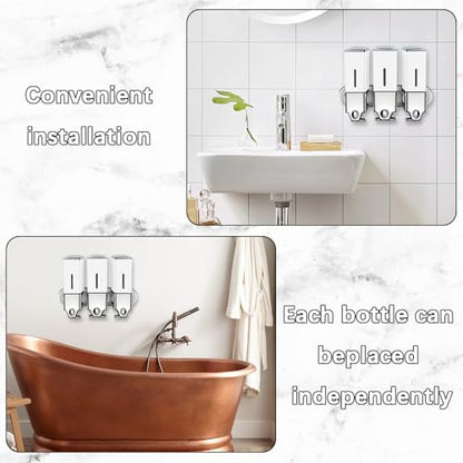 3 x 500ml per Cup Wall Mounted Manual Soap Dispenser for Home, Bath, Kitchen, Hotels, Restaurants. Shower and Lotion Dispenser(White) - color: White,transparent, size: 3 Chamber