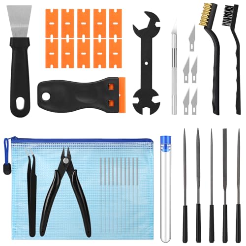 38PCS 3D Printer Tools, 3D Printer Tool Kit with Nozzle Cleaner, Scraper, Files, Wire Cutter, Craft Knife, Wrench & Tweezers for 3D Printing Cleaning, Finishing and Removing - style: 38-Piece Kit