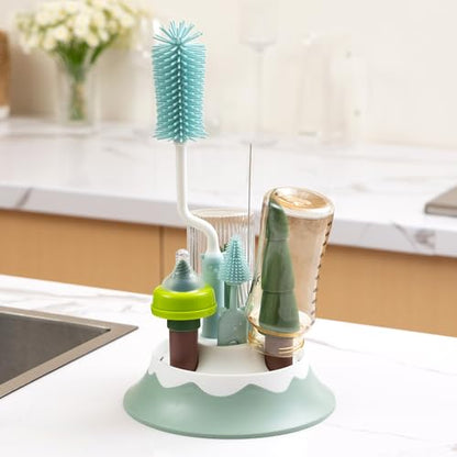 Chemimoso Baby Bottle Drying Rack and Cleaning Set, with Spinning Silicone Baby Bottle Brush, Pacifier Brush, Straw Brush, Cup Lid Cleaning Brush, 2025 Xmas Holiday Surprise Gift for Newmom, Pink - style: Set, Pink