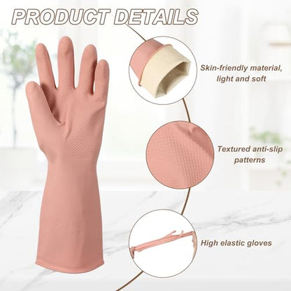 uxcell Rubber Cleaning Gloves, Reusable Household Dishwashing Long Rubber Gloves - color: Pink, size: Medium