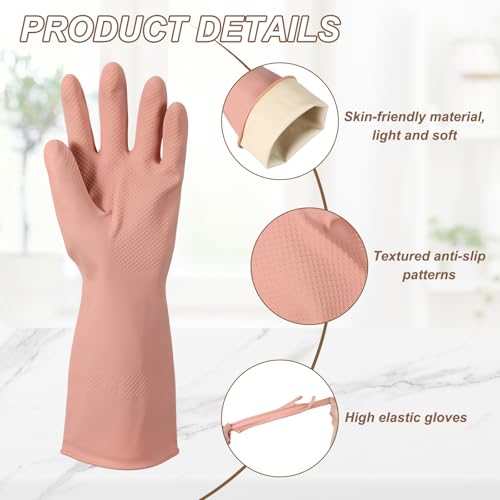 uxcell Rubber Cleaning Gloves, Reusable Household Dishwashing Long Rubber Gloves with Non-slip Grip - color: Pink, size: Large