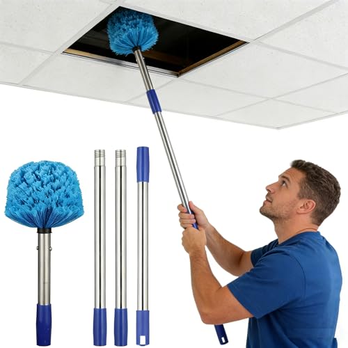 Cobweb Duster with Extension Pole, 10 FT Stainless Steel Pole with Spider Web Brush Head Ceiling Fan Duster for Outdoor Indoor Cleaning, Reach UP to 16-18 FT - size: 10 FT(REACH UP TO 16-18 FT)