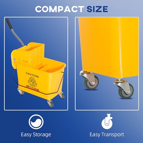 5.5Gallon Industrial Grade Mop Bucket with Adjustable Wringer, Vibrant Yellow Weather-Proof Finish, Effortless Cleaning for Efficient Cleanup
