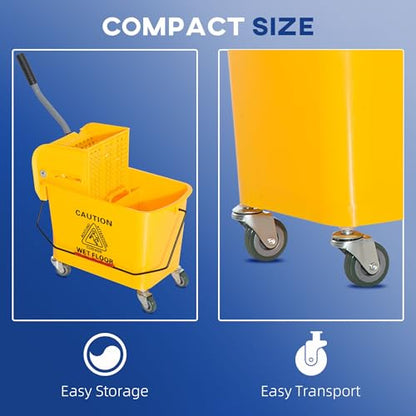 5.5Gallon Industrial Grade Mop Bucket with Adjustable Wringer, Vibrant Yellow Weather-Proof Finish, Effortless Cleaning for Efficient Cleanup