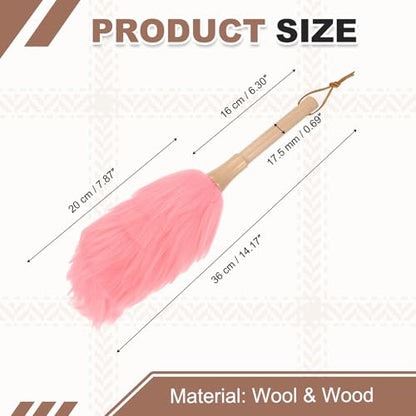 uxcell Wool Duster, 14.2" Natural Feather Cleaner Household Cleaning Duster with Solid Wooden Handle for Cleaning Fans Window Blinds Shelves Furniture, Pink - color: Pink, size: 14.2"