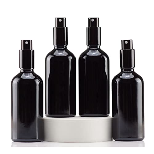 YIZHAO Black Glass Spray Bottles 4oz, with Small Fine Mist Spray, Metal Cap, Refillable for Essential Oil,Travel,Cleaning,Perfume,Aromatherapy,Makeup – 4 Pcs - color: Black, size: 100ml-4