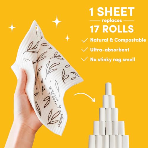 Papaya Reusable Paper Towels, Premium Swedish Dishcloths with Hook, Non-Scratch Reusable Paper Towel, 1 Sheet Replaces 17 Rolls - 2 Sheets, 1 Hook - color: Baby Blues