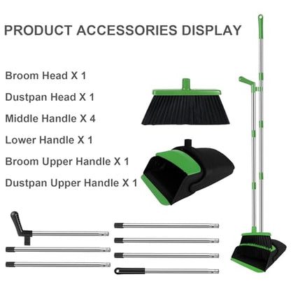 Green Broom with Dustpan Combo Set, 51" Long Handle Household Cleaning Tool, Ideal Broom and Dustpan Set for Pet Hair and Home Use - color: Green