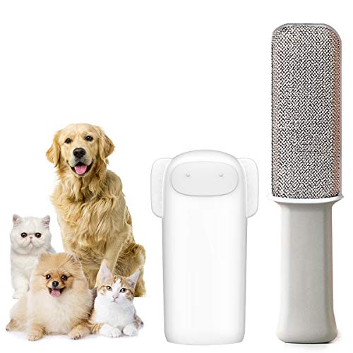 Pet Hair Remover Brush Removal - Portable Dog or Cat Fur Cleaner Tool for Furniture, Carpet, Clothing, Car Seat Self-Cleaning Base Efficient Double-Sided Perfec (White) - color: White