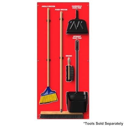 Clean & Sweep 5S Shadow Board/Wall Mount Broom Holder, 68" x 30" Board, 5S Cleaning Station - Board Only, Tools Sold Separately, Made in The USA by AccuformNMC, Red/Black, PSB114RDBK - color: Red/Black