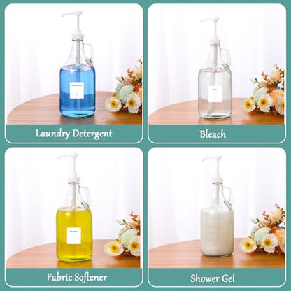 Glass Laundry Detergent Dispenser with Pump, 64OZ Liquid Laundry Soap Dispenser, Fabric Softener Dispenser Bottle for Laundry Room Organization and Storage, 2 Pack - color: 2p
