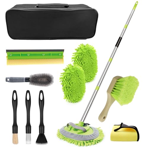 62" Car Wash Brush with Long Handle, Car Wash Kit Include Microfiber Cleaning Mop, Wheel Brush, Windshield Window Squeegee, Towel, Detail Brush, Storage Bag, for Cleaning Cars, RV, Truck, Boat - size: 15 Pack