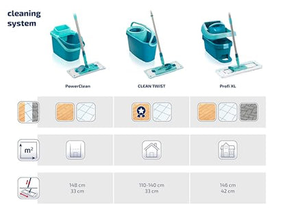Leifheit Clean Twist Ergo 2.0 Flat Mop Set with Power Cleaner, Floor Mop with Microfibre Cover for Mist Cleaning on Laminate and Tiles, Mop with Spin Technology - size: + Kraftreiniger