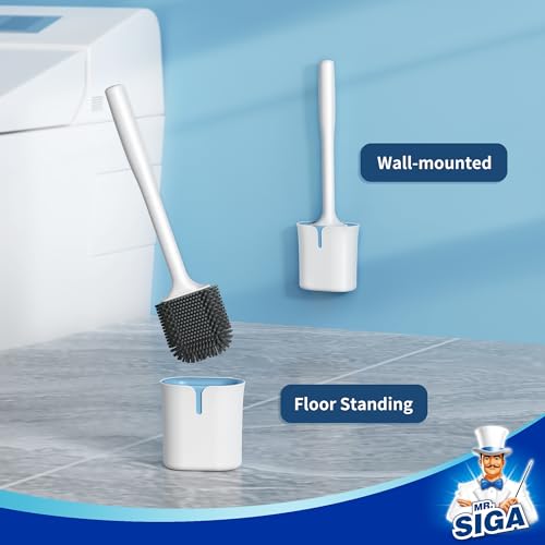 MR.SIGA Toilet Brush and Holder, Wall Mounted Toilet Brush for Bathroom Cleaning, Compact Toilet Brush with Holder Set, White, 1 Pack - color: White