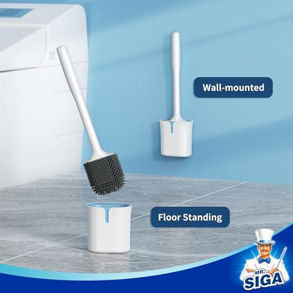 MR.SIGA Toilet Brush and Holder, Wall Mounted Toilet Brush for Bathroom Cleaning, Compact Toilet Brush with Holder Set, White, 1 Pack - color: White