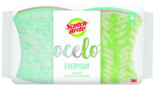 Scotch-Brite ocelo Non-Scratch Scrub Sponges, Assorted Designs, Scratch-Free for Nonstick Cookware & Dishes, Kitchen & Bathroom Use, Reusable Multi-Surface Cleaning Sponges (4 Count (Pack of 1)) - size: 1 pack of 4