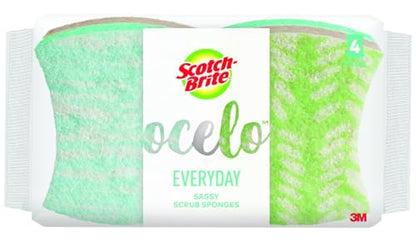 Scotch-Brite ocelo Non-Scratch Scrub Sponges, Assorted Designs, Scratch-Free for Nonstick Cookware & Dishes, Kitchen & Bathroom Use, Reusable Multi-Surface Cleaning Sponges (4 Count (Pack of 1)) - size: 1 pack of 4