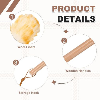 uxcell Wool Duster, 14.2" Natural Feather Cleaner Household Cleaning Duster with Solid Wooden Handle for Cleaning Fans Window Blinds Shelves Furniture, White Gold - color: White Gold, size: 14.2"