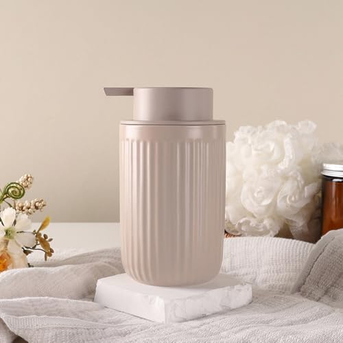 BosilunLife Dish Hand Soap Dispenser - Khaki Liquid Pump Soap Dispenser for Bathroom Decro 12oz Ceramic Kitchen Dish Dispenser with Rust-Proof Liquid Pump Modern Refillable Lotion Bottles - color: Khaki Lotion Pump