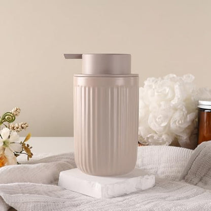BosilunLife Dish Hand Soap Dispenser - Khaki Liquid Pump Soap Dispenser for Bathroom Decro 12oz Ceramic Kitchen Dish Dispenser with Rust-Proof Liquid Pump Modern Refillable Lotion Bottles - color: Khaki Lotion Pump