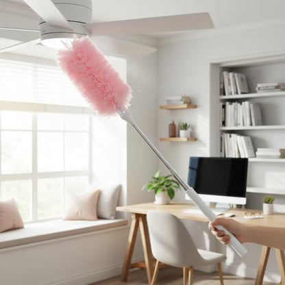Microfiber Duster for Cleaning, Extendable Pole, Up to 30 Inch Reachable, Cleaning Tools for Car, Ceiling Fan, Window, Furniture, Office(Pink) - color: Pink