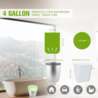 Rishipahu Small Trash Bags 4-6 Gallon Biodegradable, 110 Count Small Garbage Bags, Unscented & Leakage-Proof, Easy Tearing Bathroom Trash Bags for Bathroom, Office, Bedroom, Kitchen, Green - style: Bio-4 Gallon Green 110 Counts