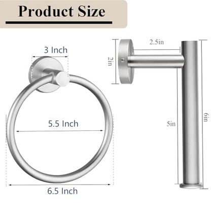 Bathroom Hardware Set, Towel Ring & Toilet Paper Holder, Stainless Steel SUS304, Hand Towel Hanger & Toilet Roll Holder, Sturdy Bathroom Accessories for Home or Kitchen Brushed Nickel - color: Brushed Nickel