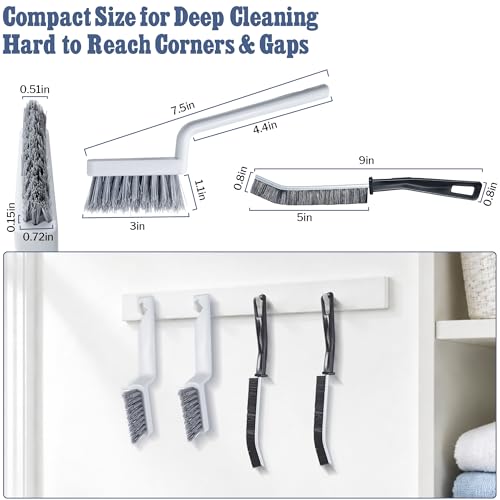 SIMPOR 4Pcs Grout Cleaner Brush Set, V Shape Grout Brush & Crevice Cleaning Brush, Stiff Tile Brush for Bathroom Kitchen Shower Floor Window Grout Cleaning Brush Gap Cleaning