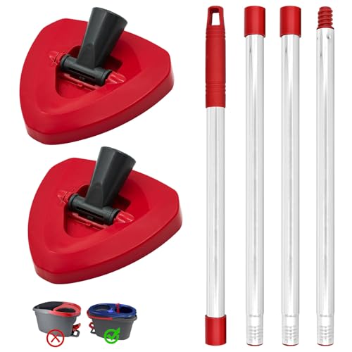 Spin Mop Handle & 2 Mop Base Replacement for O-Cedar RinseClean 2 Tank System, Adjustable 30-58" Telescopic Mop Stick Pole, Lightweight Durable Mop Handle Replacement Parts - color: 2pcs Set