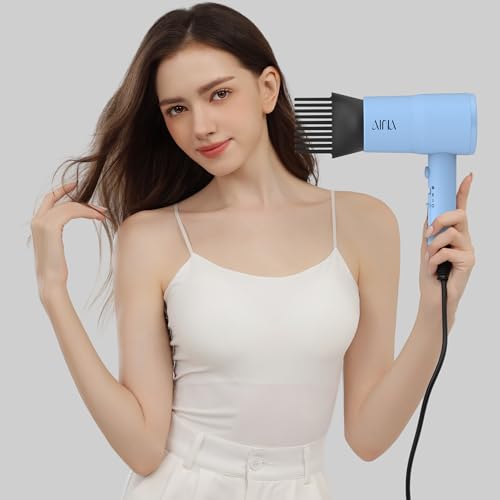 AINA Hair Dryer with Diffuser, Comb | Blow Dryer for Women Compact Travel Professional Ionic Blow Dry | Cold Shot Button 110V/ALCI (Baby Blue) - color: Baby Blue, size: 4 Piece