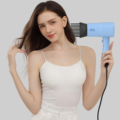 AINA Hair Dryer with Diffuser, Comb | Blow Dryer for Women Compact Travel Professional Ionic Blow Dry | Cold Shot Button 110V/ALCI (Baby Blue) - color: Baby Blue, size: 4 Piece