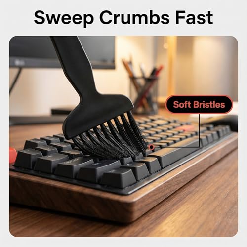 Keyboard Cleaning Kit, 9-Piece Black Detail Brush Set for Keys Vents and Screens, Soft Bristles for Laptop Desktop Office Gear, Compact Storage for Home and Travel Use - size: Large