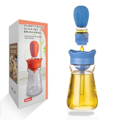Oil Dispenser Bottle with Silicone Brush, 200ML 2 in 1 Silicone Dropper Measuring Oil Dispenser Bottle for Kitchen Cooking, Frying, Baking, BBQ Pancake, Air Fryer, Marinating - Blue - color: Blue-1pc