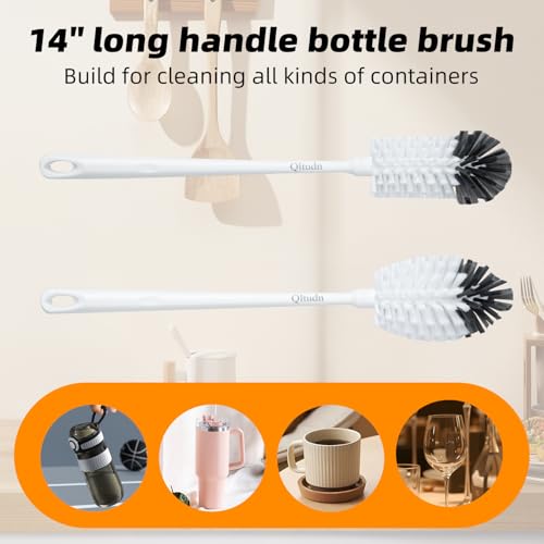 2 Pack 14 Inch Bottle Brush & 12 Inch Straw Brush Cleaner Set - Heavy Duty Kitchen Bottle Brushes for Cleaning Water Bottles, Baby Bottles, Mugs, Sippy Cups & Tumblers, Lab Use - size: with 6.4mm Straw Brush