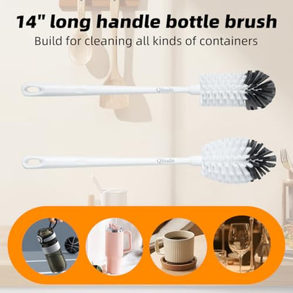 2 Pack 14 Inch Bottle Brush & 12 Inch Straw Brush Cleaner Set - Heavy Duty Kitchen Bottle Brushes for Cleaning Water Bottles, Baby Bottles, Mugs, Sippy Cups & Tumblers, Lab Use - size: with 6.4mm Straw Brush