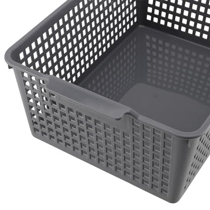 3 Pack Large Plastic Storage Baskets, 14.3 x 10.2 x 5.7 Inch Grey Storage Bins, Stackable Plastic Woven Basket Organizer Tray for Pantry Organization
