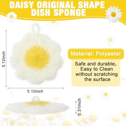 6 Piecs Fun Daisy Shape Dish Sponge Gifts Dual Sided Non Scratch Daisy Dish Washing Scrubbers, Reusable Household Cleaning Kitchen Tools for Dishwashing Washing Dishes Cookware Spring Kitchen Decor - style: Daisy