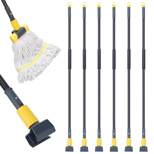 KeFanta Metal Mop Handle Commercial Heavy Duty,58" Industrial Mop Stick with Jaw Clamp,Wet Gripper Mops Head Replacement Holder for Floor Cleaning(6 Pack) - color: Black 6 pack