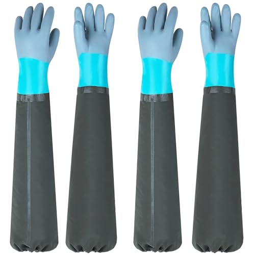 Full Arm Pond Gloves with Fleece lining Extra Long Waterproof Gloves for Pond Cleaning Care/Machinery Industry 30-inch - color: Green 2pcs